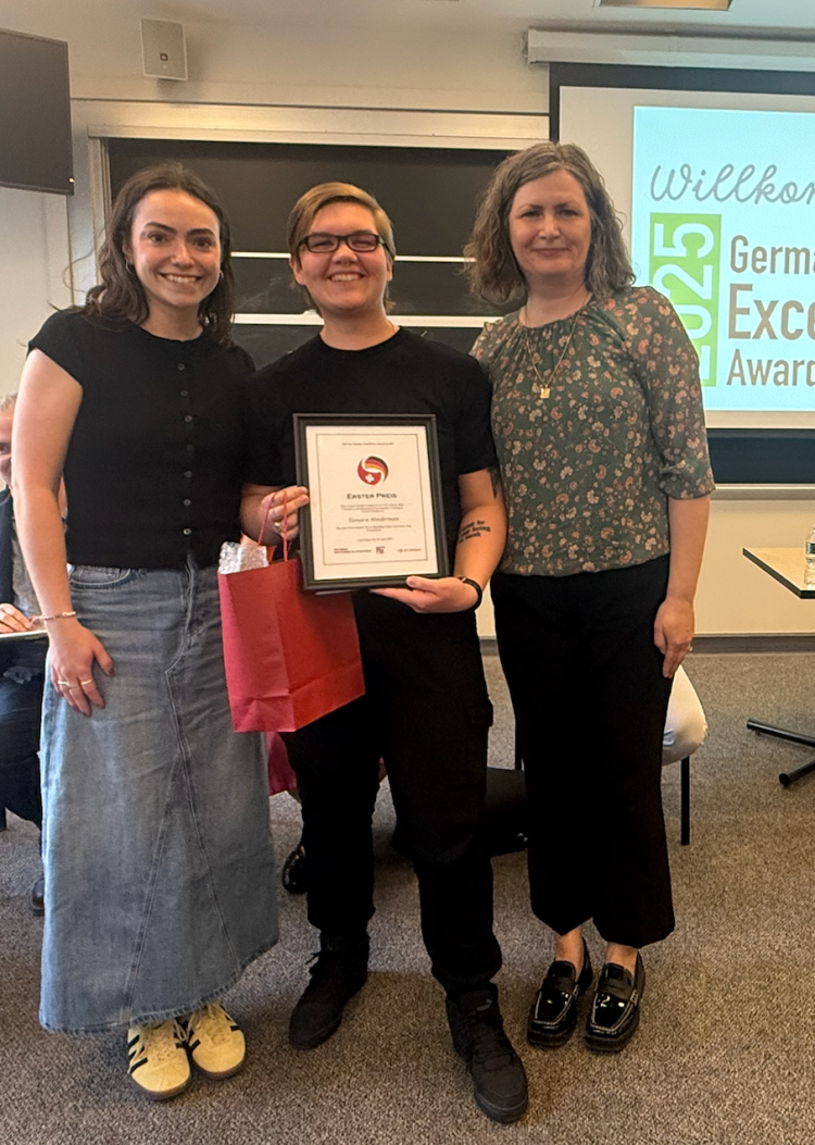 First Prize winner Tamara Hinderman ’24 with Abby MacKenzie, MIT Germany, and Dagmar Jaeger, Senior Lecturer in German, Global Languages.