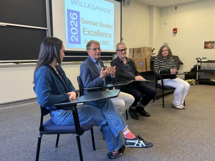 Left to right: Abby MacKenzie, Program Coordinator, MIT-Germany; Rainer Hauswirth, Director, Goethe Institute Boston; Per Urlaub, Director, Global Languages; Dagmar Jaeger, Senior Lecturer, Global Languages